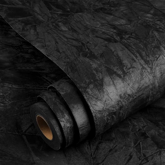 YENHOME 17.7"X200" Black Wallpaper Peel and Stick Black Felt Fabric Self by Yenhome