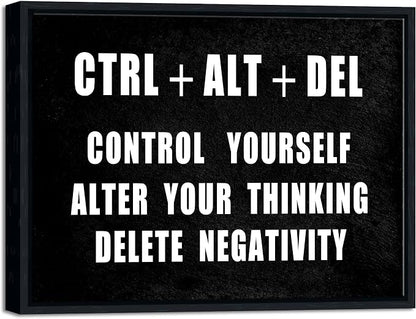 Pyradecor Black Framed Canvas Wall Art Motivational CTRL+ALT+DEL Classroom by Pyradecor