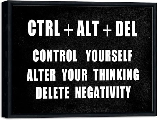 Pyradecor Black Framed Canvas Wall Art Motivational CTRL+ALT+DEL Classroom by Pyradecor