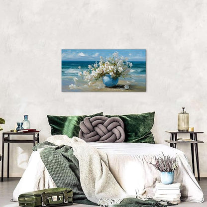 AIYISU Vintage Flowers Canvas Wall Art White Blossom Painting Retro Flowers in - Image 3