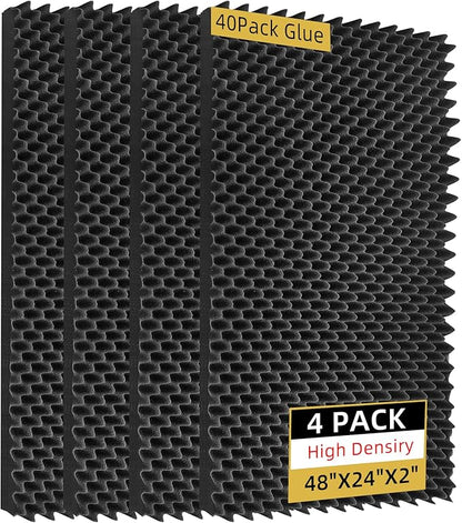 4 Pack Sound Proof Foam Panels |48"×24"×2" Egg Crate Foam Pad | High Density by Temgcuam
