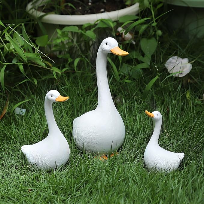 Resin Duck Figurines Set of 3 - Porch Goose Statue for Front Yard Decor, Outdoor Lawn Ornaments, Garden Ducks and Goose Decorations, Perfect Yard Goose Decor and Duck Decoy for Garden Animals Theme