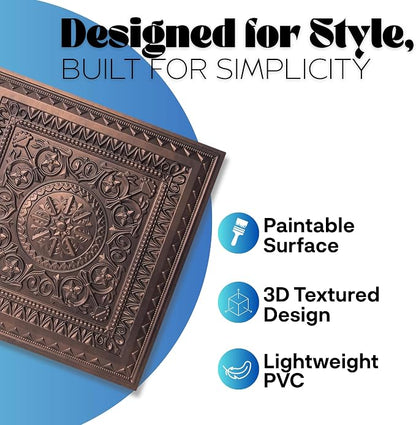 Art3d 12-Pack PVC Drop Ceiling Tiles, 2ft x 2ft, Rose Copper - Image 3