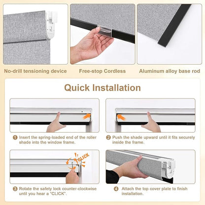 SUNOFF No Drill Tools Cordless Blackout Roller Shades Blinds - Image 2