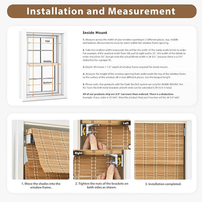 LazBlinds No Tools No Drill Cordless Bamboo Roman Shades, Custom Light - Image 6