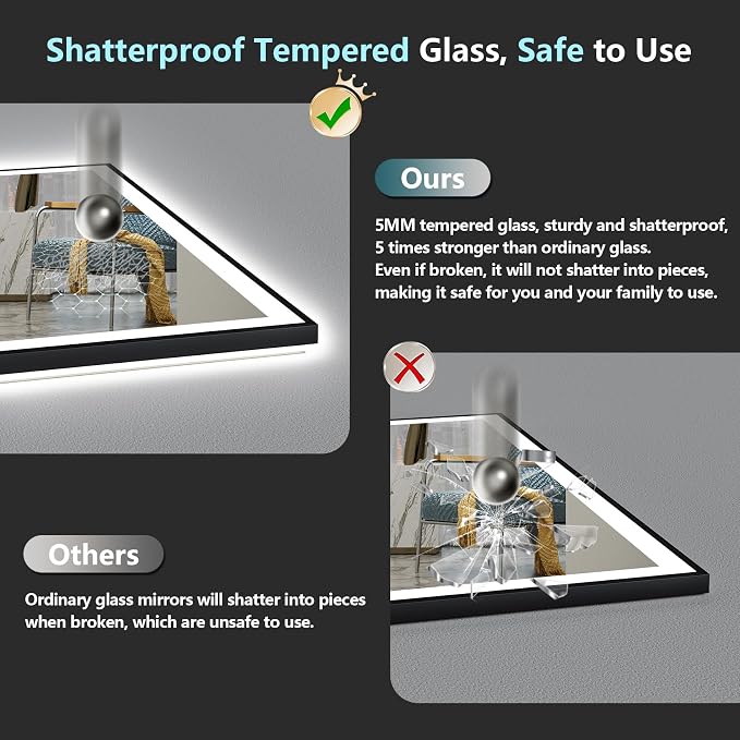 24x36 Black Framed LED Bathroom Mirror - Image 8