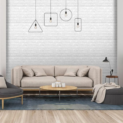 30PCS 3D Wall Panels Peel and Stick Faux Brick Wallpaper White Self Adhesive - Image 2