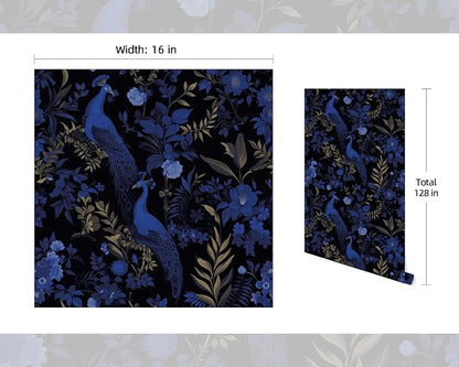 FLFK Black and Dark Blue Peacock Wallpaper, Peel and Stick Wall Mural - Image 2