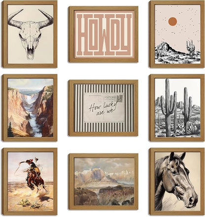 Western Desert Cowboy Posters Wall Art Set of 9, Boho Western Ranch Canvas Wall by Unknown