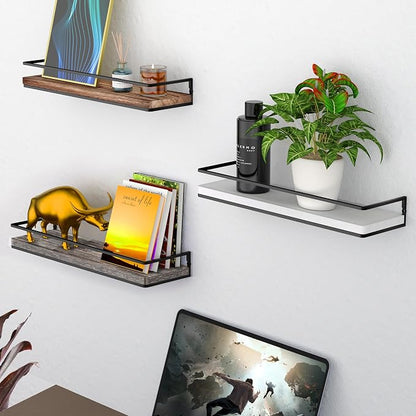Meangood Floating Shelves Wall Mounted Set of 2, Rustic Wood Wall Storage - Image 4