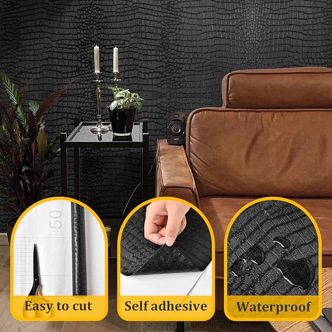Fititem Black Peel and Stick Wallpaper 472inL 17.3inW Black Contact Paper - Image 2