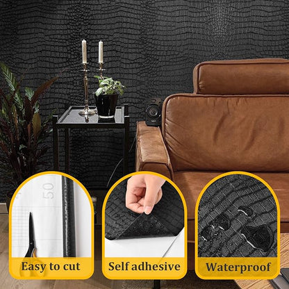 Fititem Black Peel and Stick Wallpaper 1180inL 17.3inW Black Contact Paper - Image 2