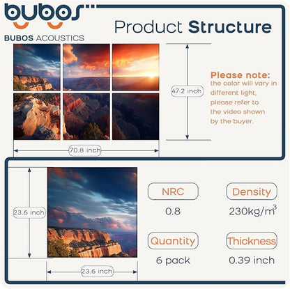 BUBOS 6 Pack Art Acoustic Panels, 70.8" x 47.2" Sound Absorbing Wall Decor - Image 2