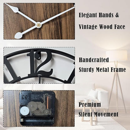Large Metal Wall Clock, 30 Inch Retro Decorative Silent, Non Ticking, Battery - Image 5