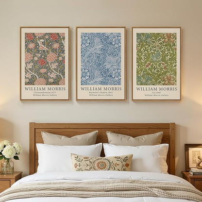 Large Framed William Morris Wall Art Set of 3, Vintage Green Botanical Floral - Image 4
