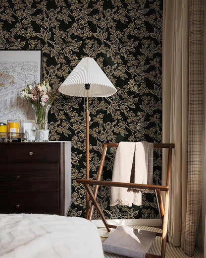 Ismoon Floral Peel and Stick Wallpaper Vintage Black and Gold Contact Paper - Image 8