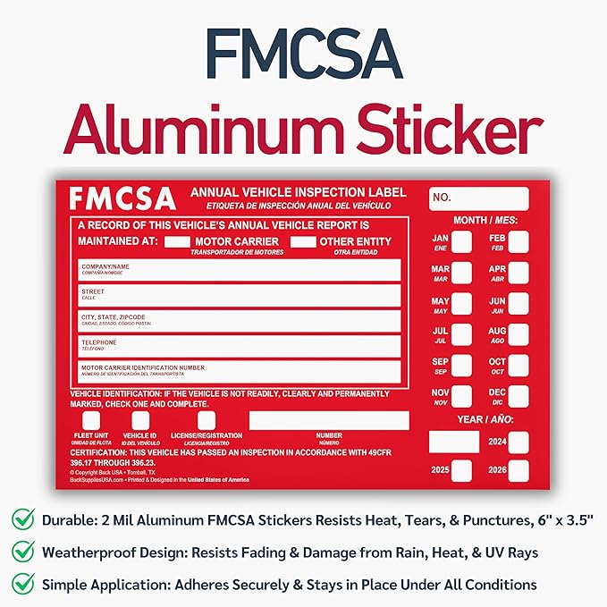 100 Pack 3-Ply Carbonless Annual Vehicle Inspection Report Forms with FMCSA Red Aluminum Adhesive Labels, DOT Inspection Forms and Stickers, Shrink-Wrapped, 8.5" x 11.75" - Made in USA