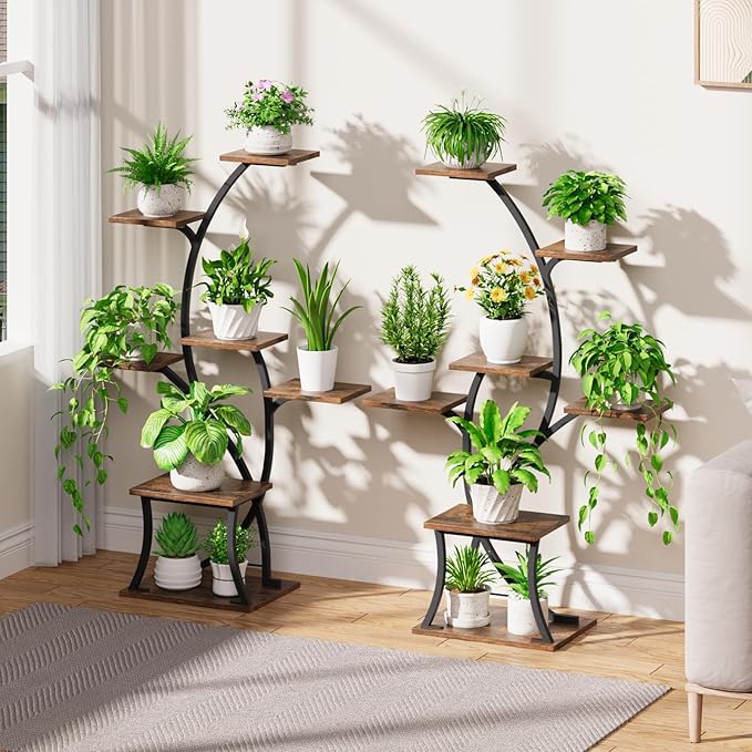 Plant Stand Indoor with Grow Lights - 7 Tiered Indoor Plant Shelf, 44" Corner Plant Stands for Indoor Plants Multiple, Metal Plant Shelves, Curved Plant Holder Rack for Living Room, Patio, Balcony