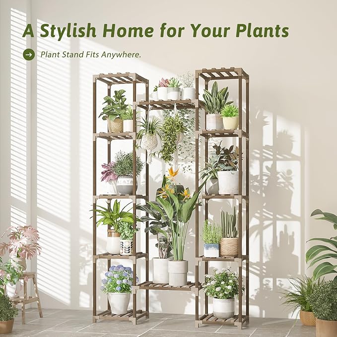 Plant Stand Indoor Outdoor 62.2“ Tall Large Plant Shelf Corner Tiered Plant Stands for Multiple Plants for Living Room Wood Hanging Plant Holder for Garden Balcony Patio Decor
