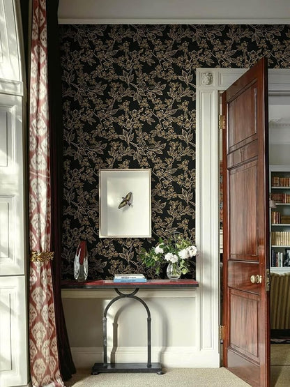 Ismoon Floral Peel and Stick Wallpaper Vintage Black and Gold Contact Paper - Image 6