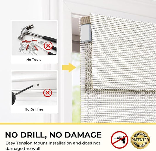 UNISHADES No Drill Cordless Bamboo Roman Shades, Light Filtering Woven Natural - Image 2