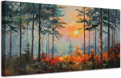 Ardemy Sunset Pines Wall Art Hand-Painted Texture Forest Canvas Painting by Ardemy