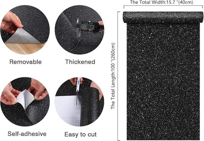 CHIHUT Glitter Black Wallpaper 15.7''x100'' Peel and Stick Wallpaper Self - Image 9