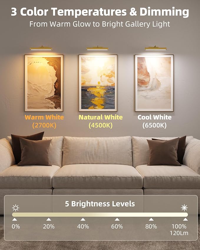 EZVALO Picture Light for Wall, ⁠13-Inch Wireless Rechargeable 4000mAh LED Art - Image 3
