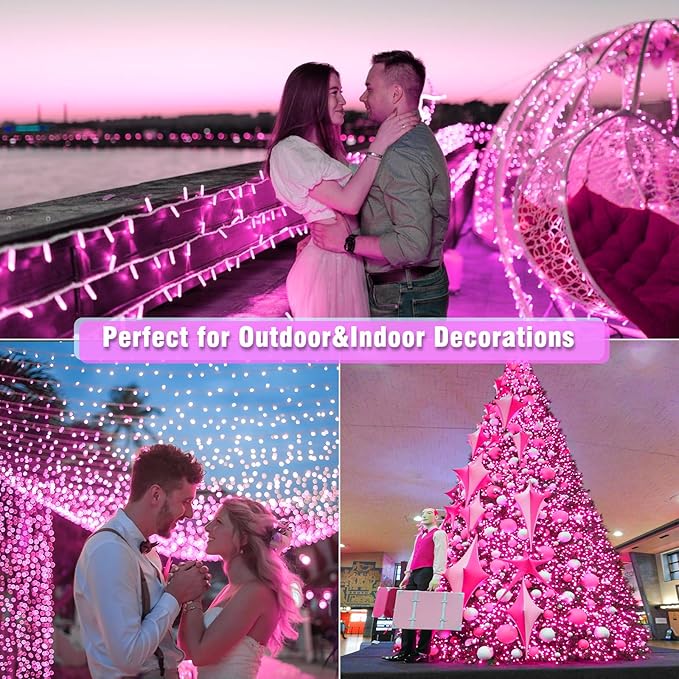 500 LED Pink String Lights, 165ft Pink Christmas Lights Outdoor Waterproof 8 Modes Clear Wire, Plug in Twinkle Fairy Lights for Bedroom Indoor Wedding Christmas Decorations