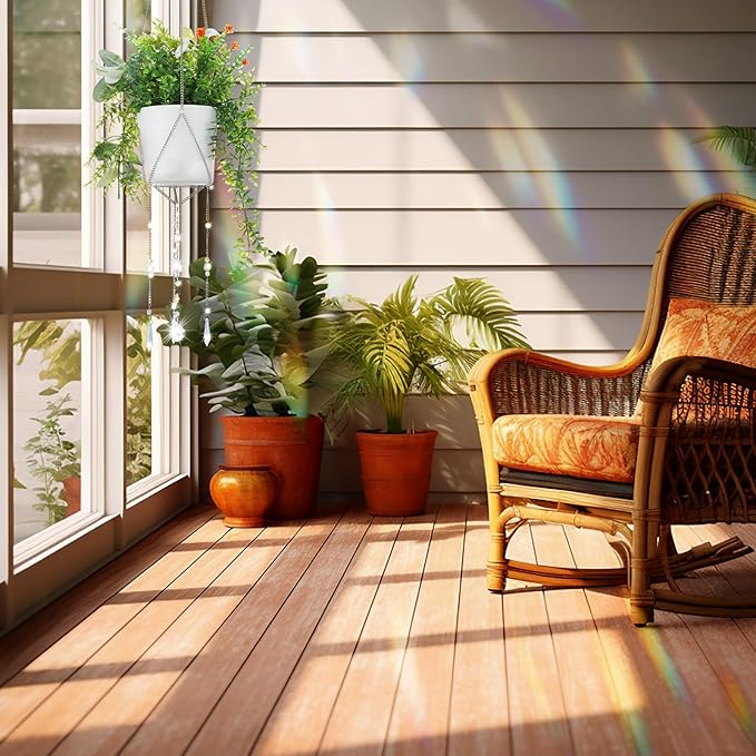 Chunful 3 Pack Sun Catcher Plant Hanger with Beads and Glass Crystal Beaded Plant Hanger Sun Catchers Kit Hanging Basket Accessories for Indoor Home Rainbow Decor, Pots Not Included (Silver)