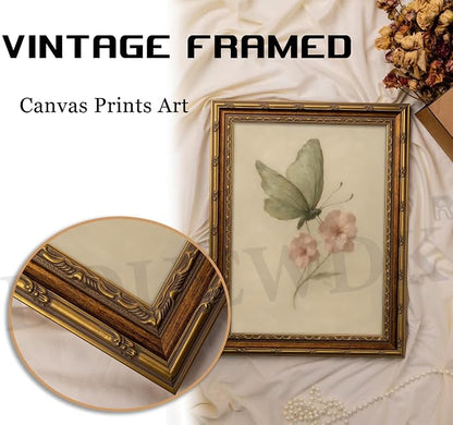 Vintage Gold Framed Wall Art, Retro Butterfly and Pink Flower Oil Painting - Image 6