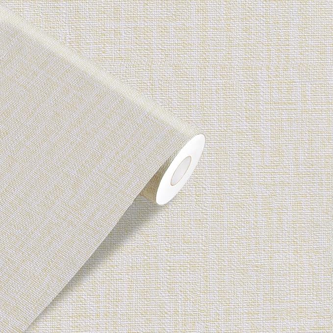 Yancorp 32.8ft Cream Textured Fabric Wallpaper Faux Grasscloth Beige Peel and by YancorpHomeDecor