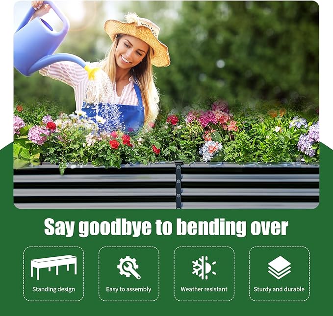 Land Guard Galvanized Raised Garden Bed with Legs, 96×24×32in Raised Garden Beds Outdoor with Drainage Holes, Planter Boxes Outdoor for Backyard, Patio, Balcony, 800lb Capacity, Gray