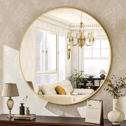 HARRITPURE Round Mirror 19.6 Gold Wall Mounted Circle Mirrors Vanity Mirror by HARRITPUREHome