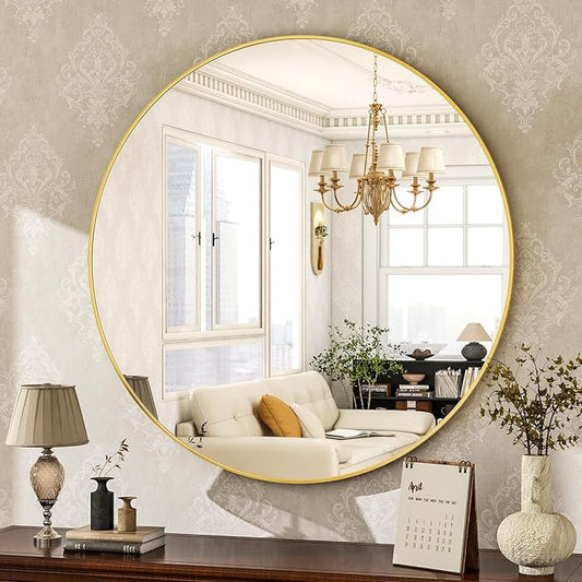 HARRITPURE Round Mirror 19.6 Gold Wall Mounted Circle Mirrors Vanity Mirror by HARRITPUREHome