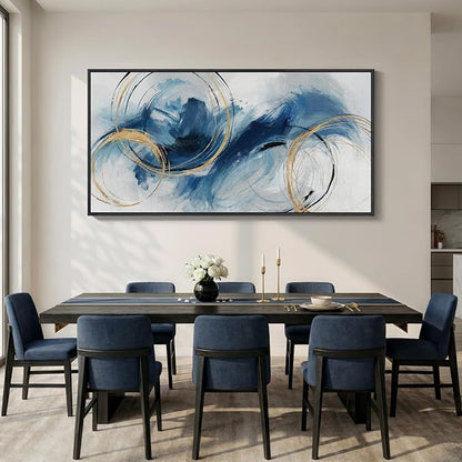 Extra Large Framed Navy Blue Abstract Canvas Wall Art - Image 3