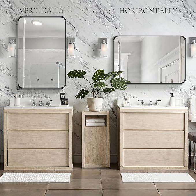 Bathroom Mirror for Wall, 40x30 Inch Rectangle Mirror, Matte Black Metal Framed - Image 4