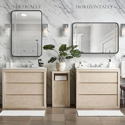 Bathroom Mirror for Wall, 40x30 Inch Rectangle Mirror, Matte Black Metal Framed - Image 4