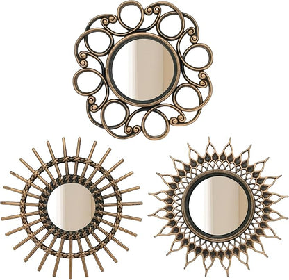 Retro Gold Mirrors for Wall Pack of 3. Round Mirrors. Decorative Mirrors.Small by MCCxxii