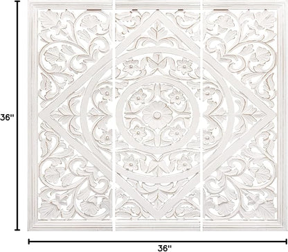 Handmade Carved Wooden Wall Hanging Plaques Set of 3 - Image 8