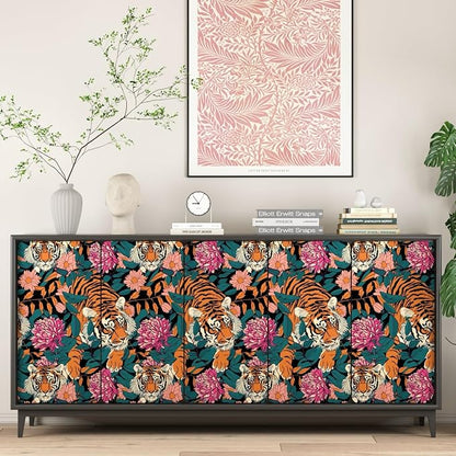 BOKEBEVE Tiger Wallpaper Peel and Stick Vintage Floral Contact Paper Retro Boho - Image 6