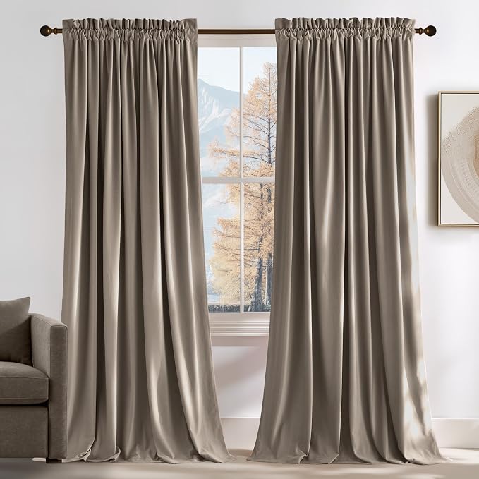 NICETOWN Taupe Velvet Curtains 84 inches Long by NICETOWN