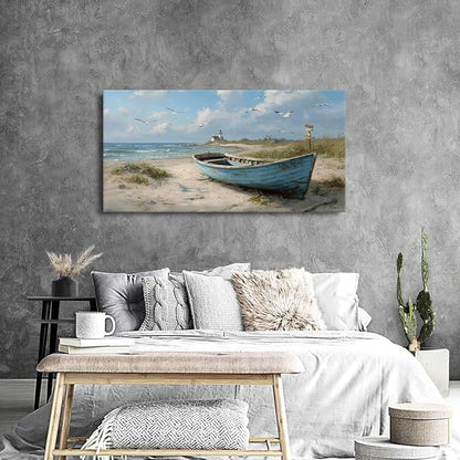 Beach Wall Art Coastal Wall Decor Nautical Ocean Canvas Picture Nature Boat - Image 4