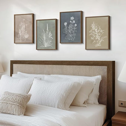 Boho Framed Botanical Wall Art for Bedroom, 4 Piece Vintage Neutral Floral - Image 2