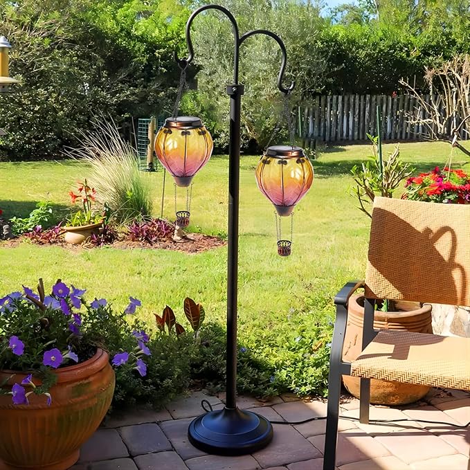 Hot Air Balloon Solar Lantern with Flickering Flame Hanging Solar Lights Outdoor Waterproof Lanterns for Garden Patio Yard Party Decoration