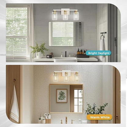 DORESshop 17 Inch Bathroom Light Fixtures, 3-Light White and Gold Bathroom - Image 3