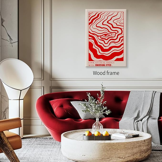 Medpol Retro Red Abstract Eye Canvas Print Wall Art 16x24 inch Framed Vintage - Image 3