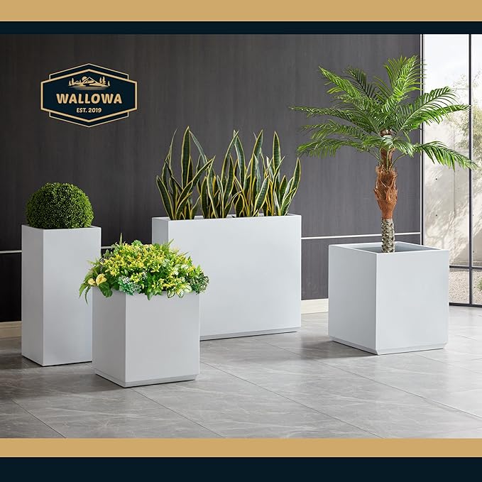 Metallic Heavy Planter for Outdoor Plants, 38Lx10Wx30H Inches Tall and Long Metal Divider Planter Box with for Outside & Indoor, Seamless (White)