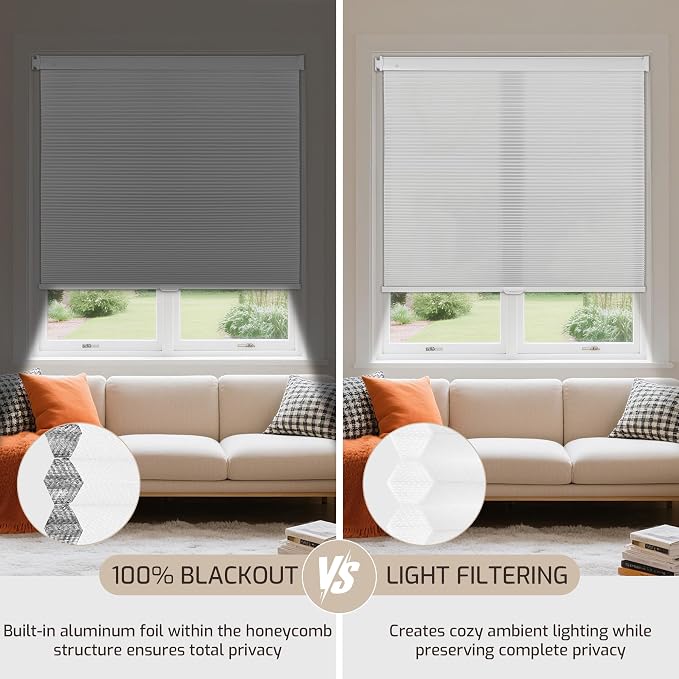 Grandekor No Drill No Tools Cordless Cellular Shades, 26.5" W x 64" H, UV - Image 7