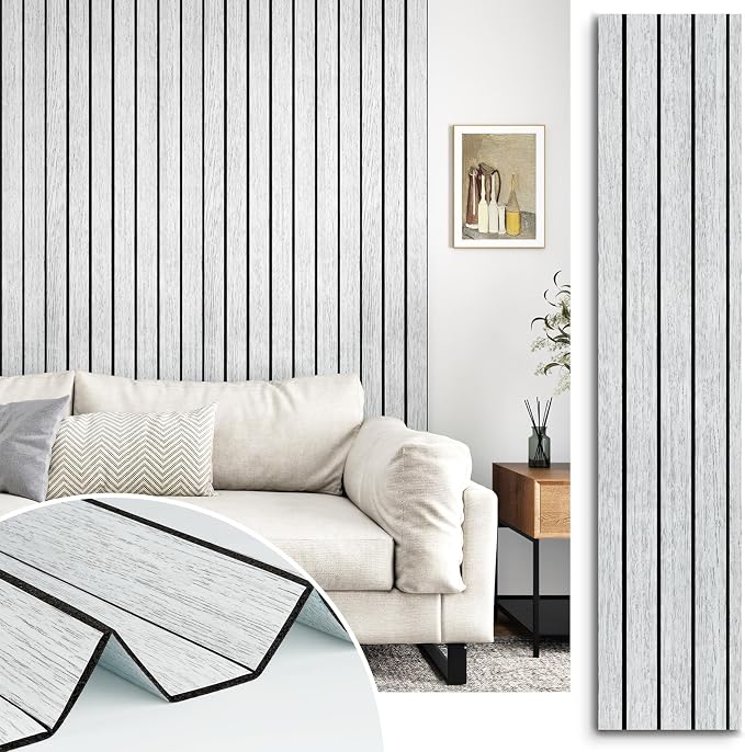White/Grey 3D Wood Slat Panels for Walls Peel and Stick PVC Slat Wall Paneling by STICKEEP